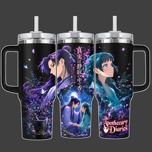 The Apothecary Diaries Maomao Jinshi Moonlit Garden Anime Tumbler Cup, Herbal Romance Full Wrap Stainless Steel Insulated Tumbler 20oz/40oz With Straw Lid Included, 40oz Handle Option