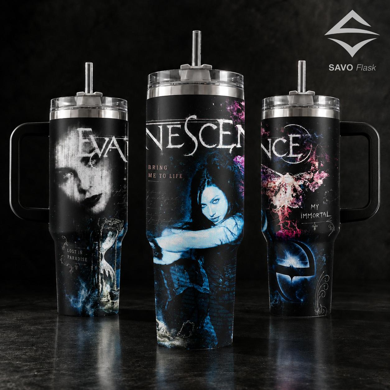 Evanescence Tumbler 20oz 40oz with Handle Insulated Stainless Steel Travel Mug Gothic dark Aesthetic Rock Band Merch Bring Me To Life My Immortal Gift for Fans Music Lover Reusable Cup