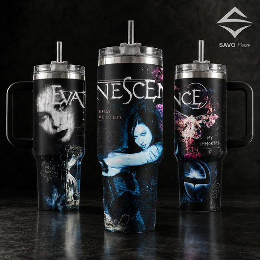 Evanescence Tumbler 20oz 40oz with Handle Insulated Stainless Steel Travel Mug Gothic dark Aesthetic Rock Band Merch Bring Me To Life My Immortal Gift for Fans Music Lover Reusable Cup