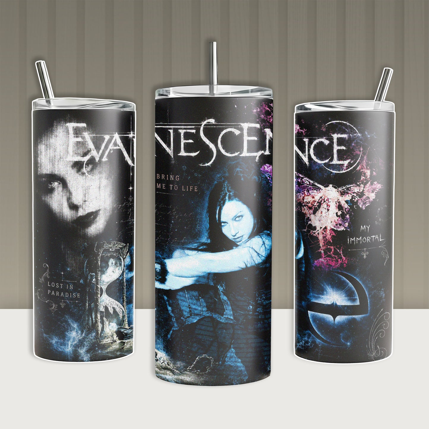 Evanescence Tumbler 20oz 40oz with Handle Insulated Stainless Steel Travel Mug Gothic dark Aesthetic Rock Band Merch Bring Me To Life My Immortal Gift for Fans Music Lover Reusable Cup