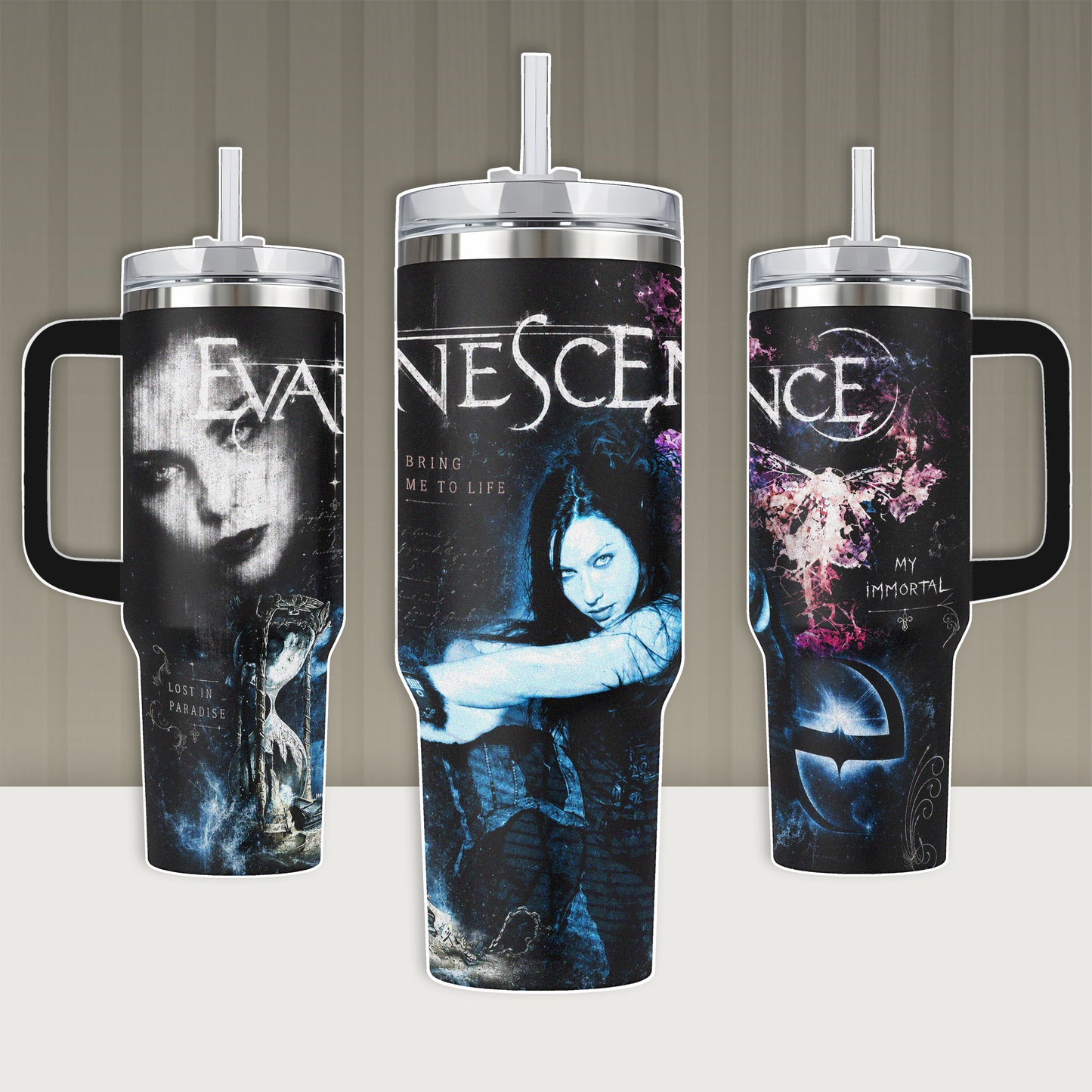 Evanescence Tumbler 20oz 40oz with Handle Insulated Stainless Steel Travel Mug Gothic dark Aesthetic Rock Band Merch Bring Me To Life My Immortal Gift for Fans Music Lover Reusable Cup