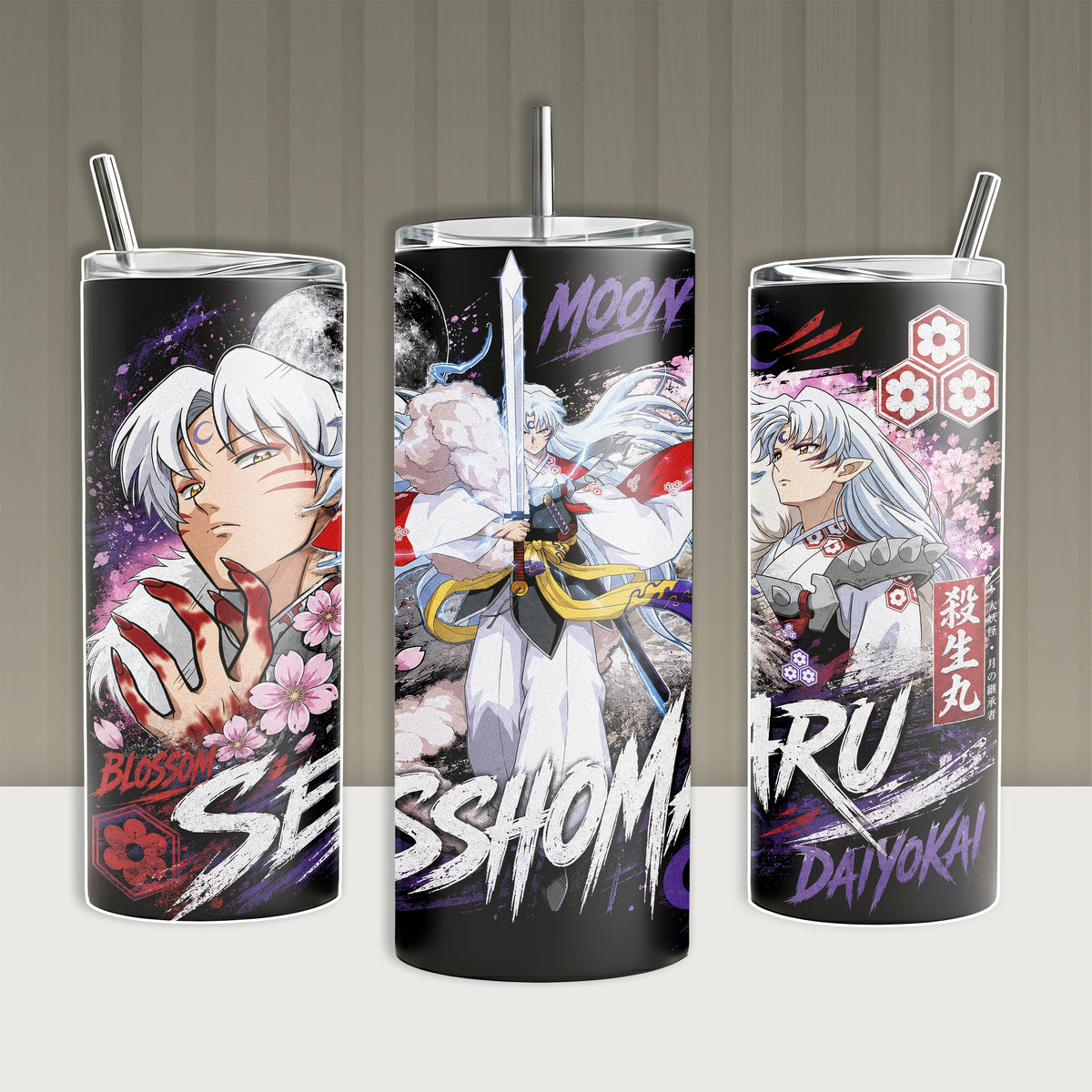 Inuyasha Sesshomaru Anime Tumbler 20oz 40oz with Handle Stainless Steel Insulated Travel Mug Water Bottle with Straw Gift for Fans 90s