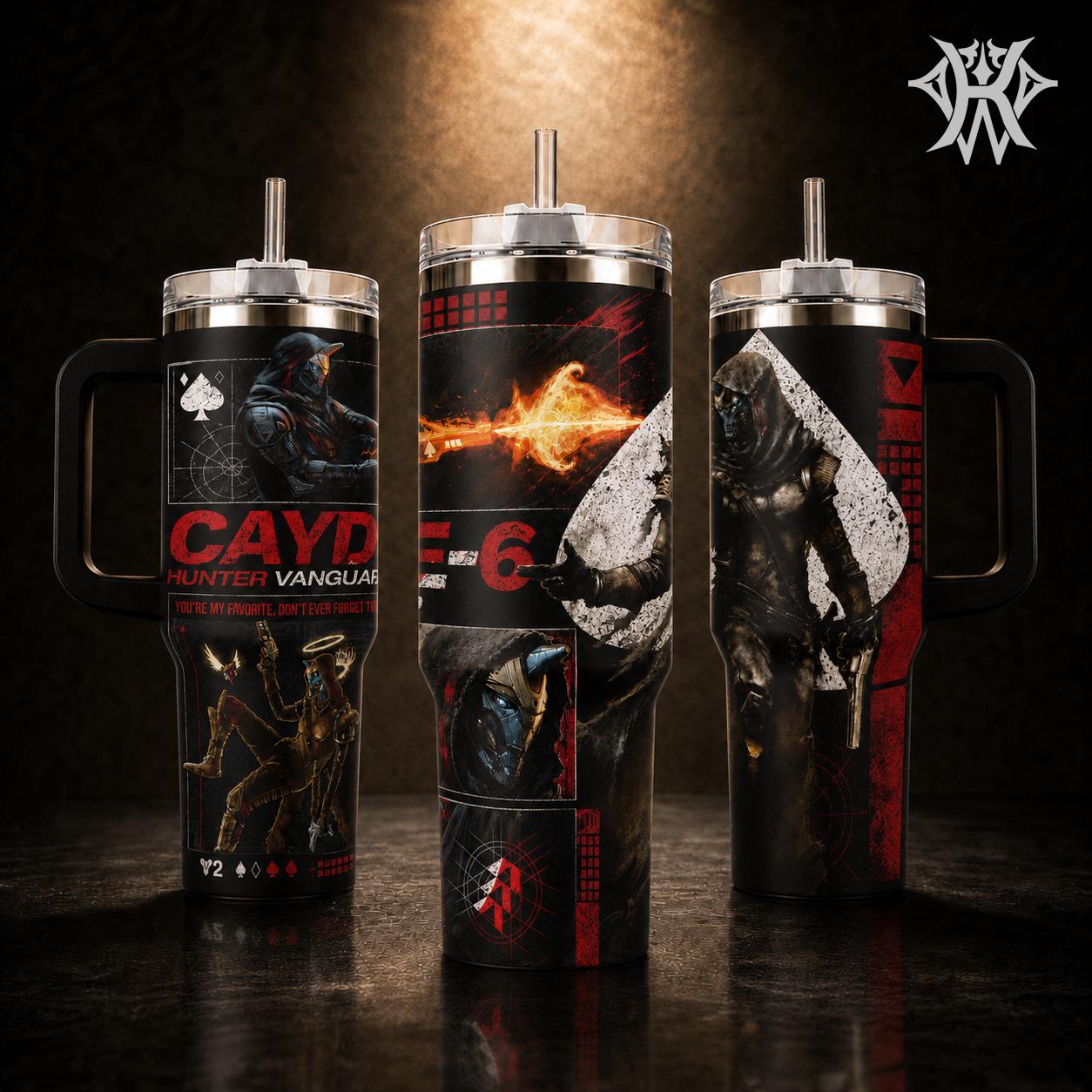 Cayde-6 Destiny 2 Hunter Vanguard 40oz Tumbler with Handle and 20oz Skinny Mug, Ace of Spades Gaming Merch Gift for Fans, Insulated Stainless Steel Coffee Cup Water Bottle Leakproof with Straw Art