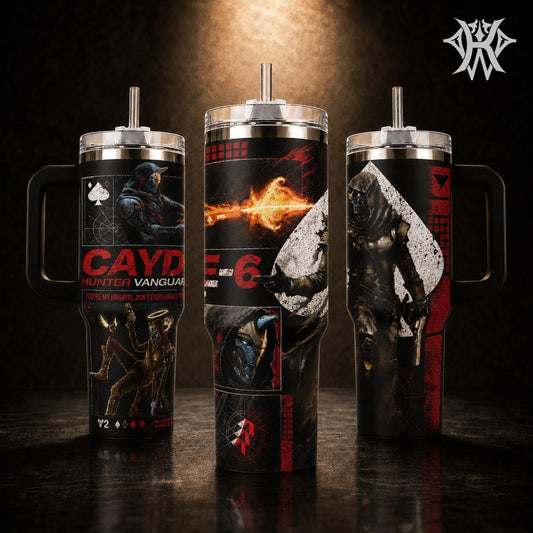 Cayde-6 Destiny 2 Hunter Vanguard 40oz Tumbler with Handle and 20oz Skinny Mug, Ace of Spades Gaming Merch Gift for Fans, Insulated Stainless Steel Coffee Cup Water Bottle Leakproof with Straw Art