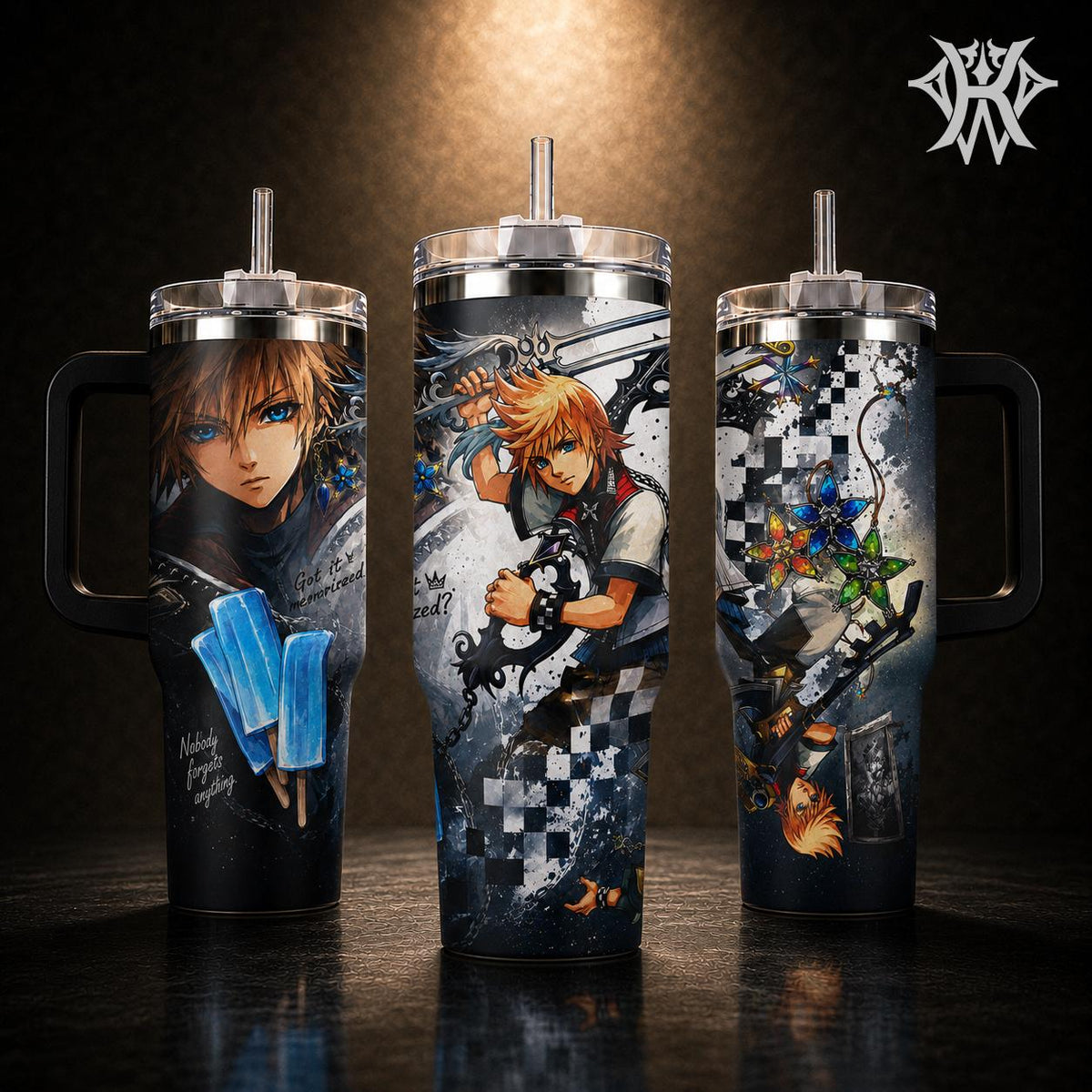 Kingdom Hearts Sora Roxas Tumbler 20oz 40oz with Handle Stainless Steel Insulated Travel Mug Video Game Water Bottle for Gamers KH Fans Anime Merch Christmas Birthday