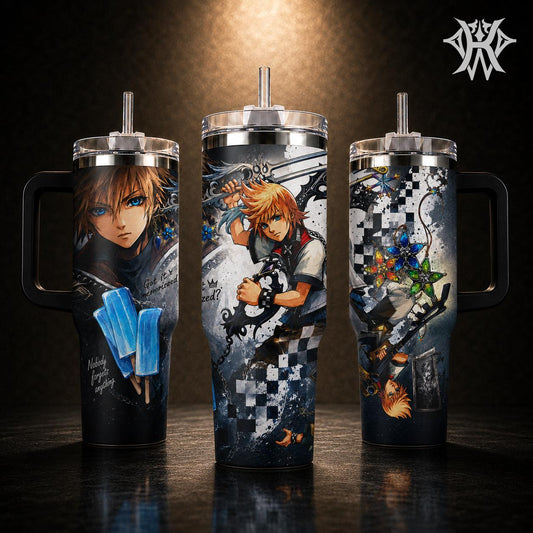 Kingdom Hearts Sora Roxas Tumbler 20oz 40oz with Handle Stainless Steel Insulated Travel Mug Video Game Water Bottle for Gamers KH Fans Anime Merch Christmas Birthday