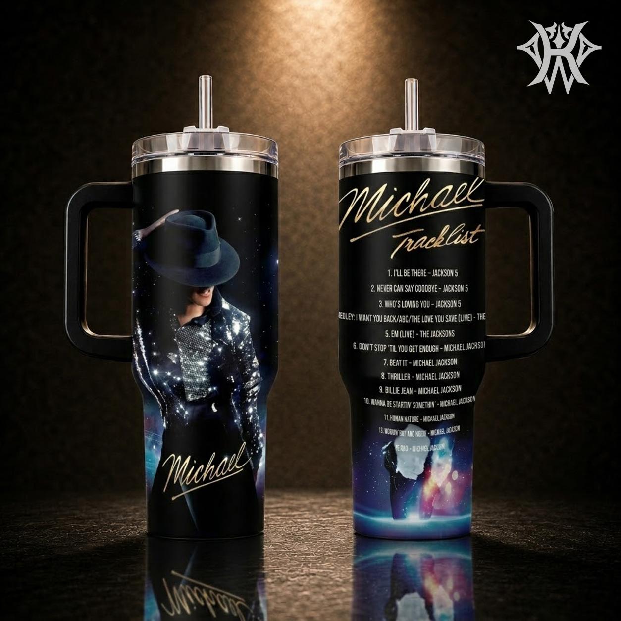 Elysian Sip - Michael Movie Series 40oz Tumbler High-Quality Insulated Tumbler V1, Michael Jackson Biopic Film Theme Tumbler With Handle, King of Pop Fan Gift Tumbler, Leakproof Travel Mug.