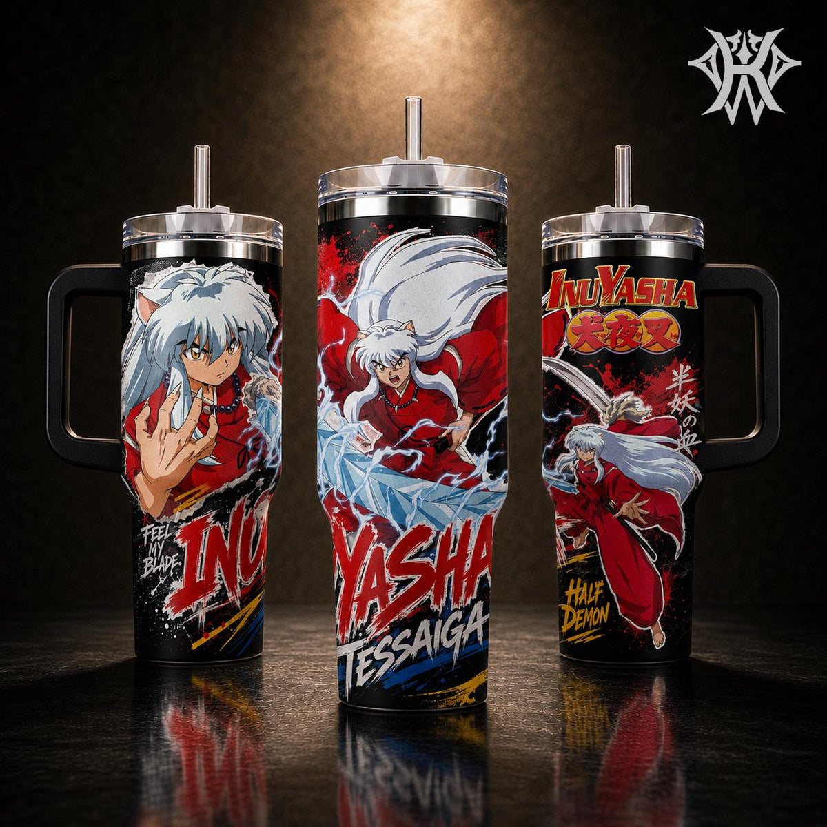 Inuyasha Sesshomaru Anime Tumbler 20oz 40oz with Handle Stainless Steel Insulated Travel Mug Water Bottle with Straw Gift for Fans 90s Retro Manga Otaku Lord Sesshomaru Half Demon Brother Merch Cup