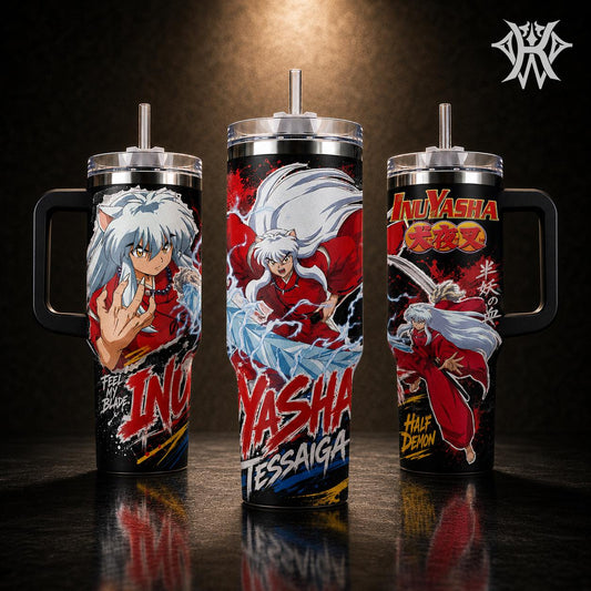 Inuyasha Sesshomaru Anime Tumbler 20oz 40oz with Handle Stainless Steel Insulated Travel Mug Water Bottle with Straw Gift for Fans 90s Retro Manga Otaku Lord Sesshomaru Half Demon Brother Merch Cup