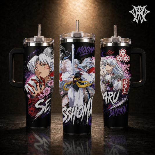 Inuyasha Sesshomaru Anime Tumbler 20oz 40oz with Handle Stainless Steel Insulated Travel Mug Water Bottle with Straw Gift for Fans 90s
