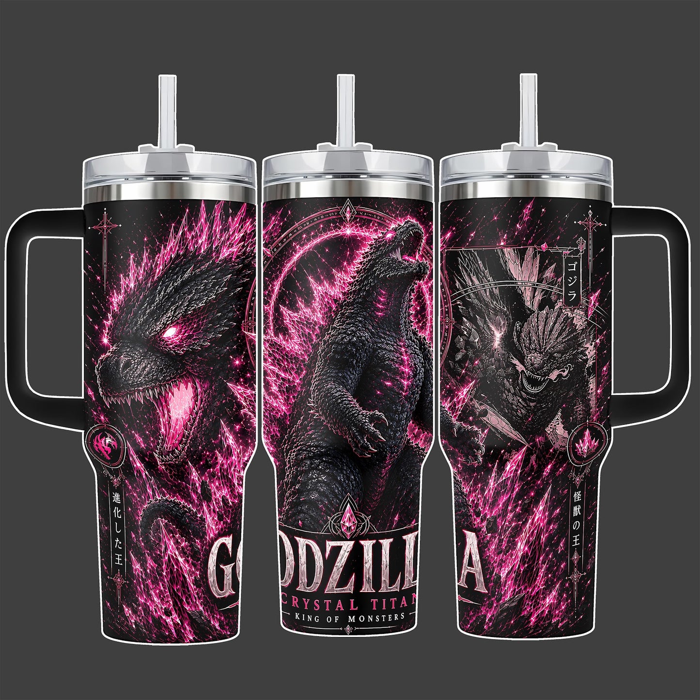 Shin Godzilla Atomic Breath Kaiju Tumbler Cup, Red Black Monster Full Wrap Stainless Steel Insulated Tumbler 20oz/40oz With Straw Lid Included, 40oz Handle Option