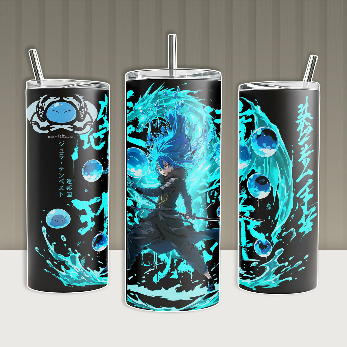 Rimuru Tempest Slime King Anime Tumbler With Handle, Blue Aura Water Spirit Cup, 20oz 40oz Insulated Travel Mug With Straw Lid