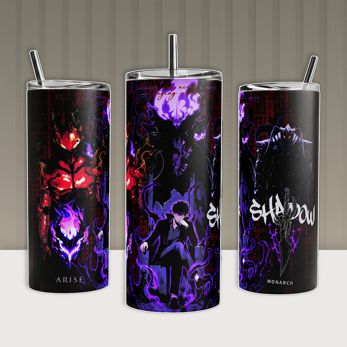 Solo Leveling Sung Jin-Woo Igris Berus Bellion Shadow Monarch Vacuum Insulated Tumbler Handle Straw Purple Shadow Energy Graphic Keeps Drinks Hot/Cold 12H+ 18/8 Stainless Steel Travel Mug Manhwa Lovers Korean Anime Merch Gift