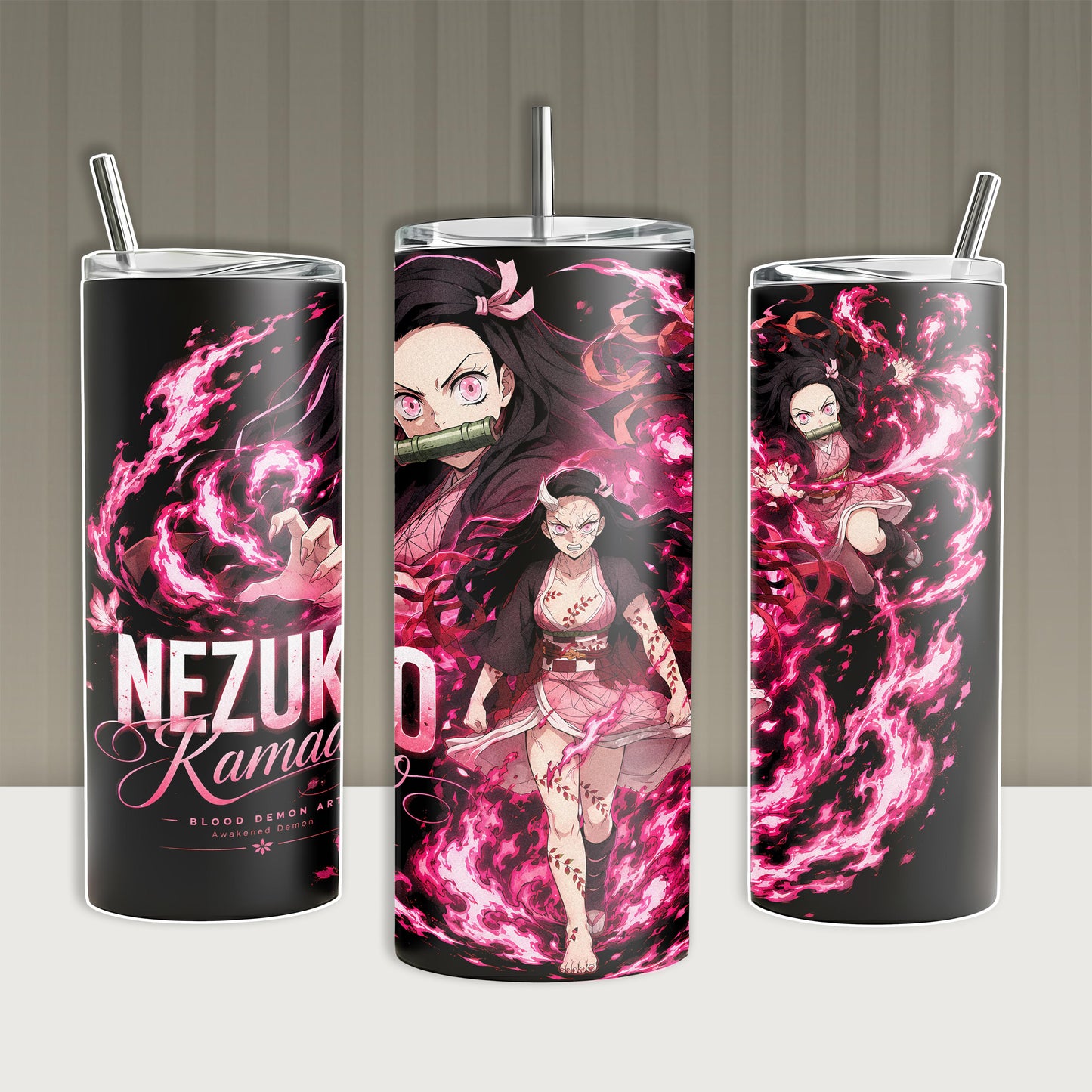 Nezuko Kamado Demon Slayer Anime Tumbler 20oz 40oz with Handle Straw Pink Blood Demon Art Awakened Form Stainless Steel Insulated Travel Mug Gift for Fans Otaku Merch Kawaii Birthday Aesthetic Cup