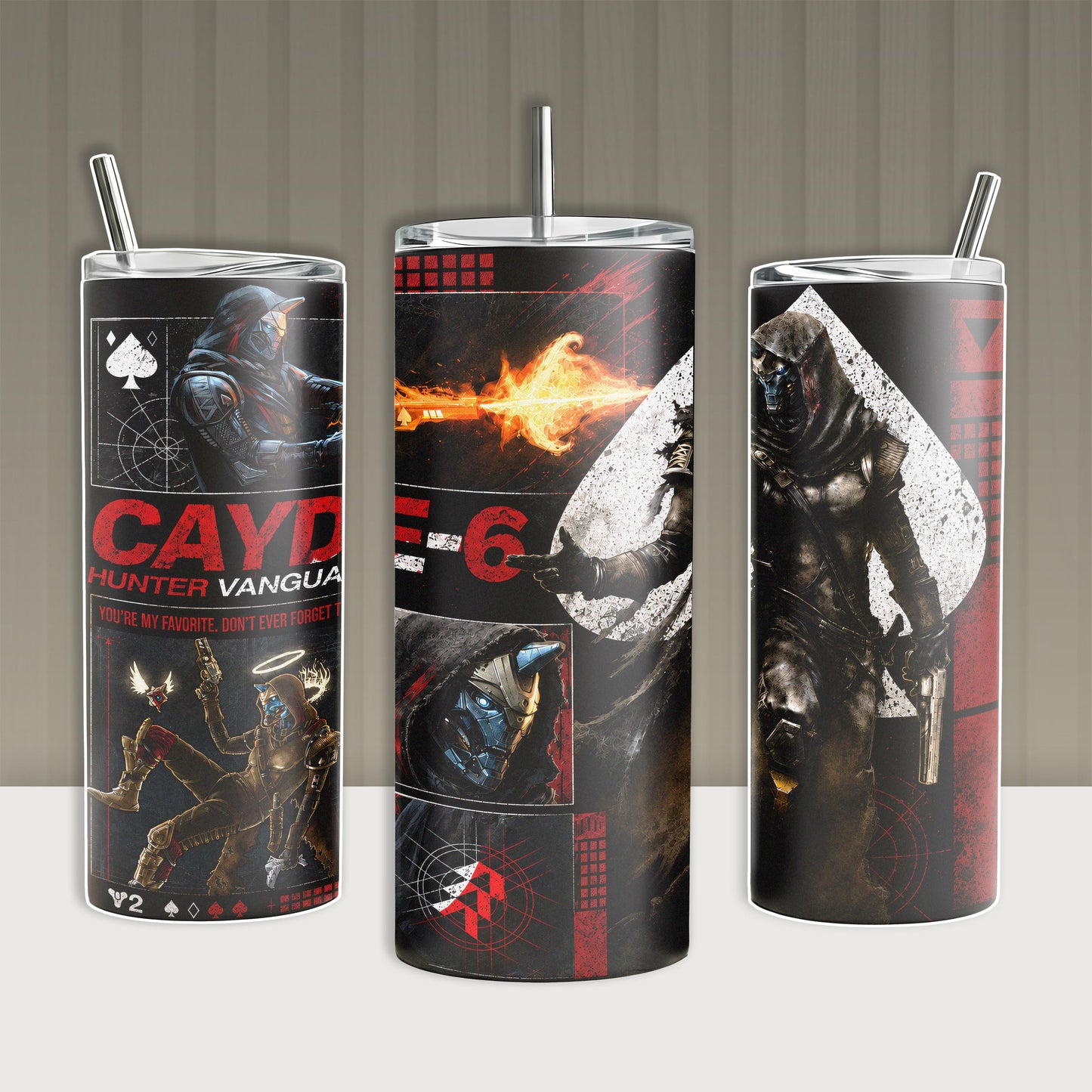 Cayde-6 Destiny 2 Hunter Vanguard 40oz Tumbler with Handle and 20oz Skinny Mug, Ace of Spades Gaming Merch Gift for Fans, Insulated Stainless Steel Coffee Cup Water Bottle Leakproof with Straw Art