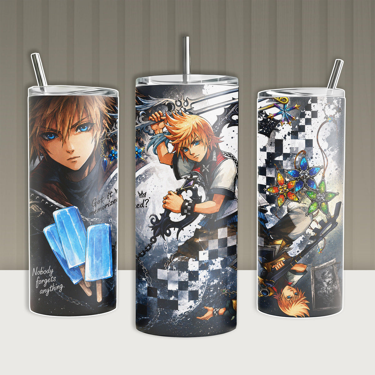 Kingdom Hearts Sora Roxas Tumbler 20oz 40oz with Handle Stainless Steel Insulated Travel Mug Video Game Water Bottle for Gamers KH Fans Anime Merch Christmas Birthday