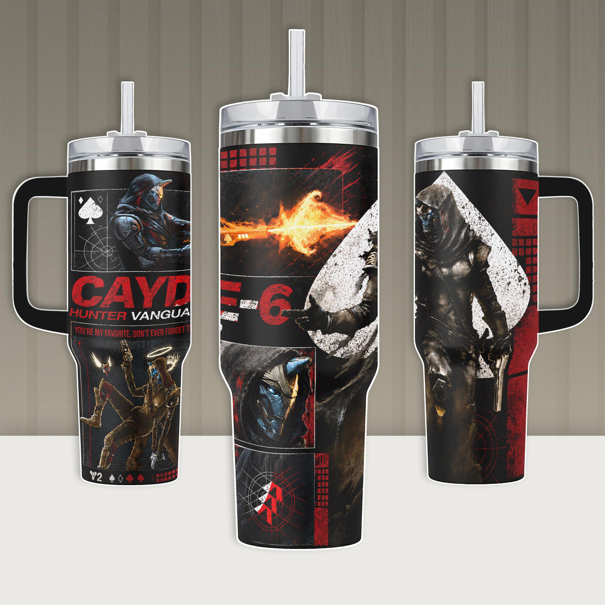 Cayde-6 Destiny 2 Hunter Vanguard 40oz Tumbler with Handle and 20oz Skinny Mug, Ace of Spades Gaming Merch Gift for Fans, Insulated Stainless Steel Coffee Cup Water Bottle Leakproof with Straw Art