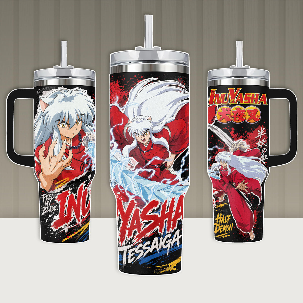 Inuyasha Sesshomaru Anime Tumbler 20oz 40oz with Handle Stainless Steel Insulated Travel Mug Water Bottle with Straw Gift for Fans 90s Retro Manga Otaku Lord Sesshomaru Half Demon Brother Merch Cup