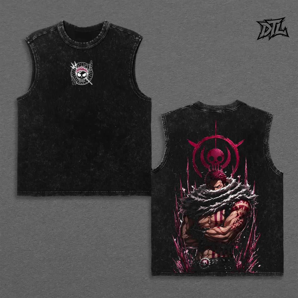 Charlotte Katakuri One Piece Tank Top  Premium Heavyweight Cotton  Grey Tee Big Mom Pirates Mochi Mochi Fruit Graphic Print Shonen Manga Merch Dark Aesthetic Grunge Streetwear Top Unisex