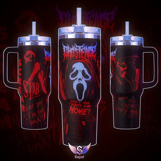 Favorite Scary Movie SCREAM 7 Ghostface Horror Slasher Graphic Sayal 40 20 oz Vacuum Insulated Cup Straw Keeps Drinks Hot Cold 12H+ For Horror Lovers Vibes Spooky Style Splash-Proof 18/8 Stainless Steel Comfort Handle Mug For Fans