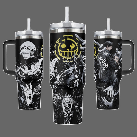 T.Law - OP Stainless Steel Insulated Travel Tumbler With Handle 20oz 40oz Surgeon Of Death Anime Design