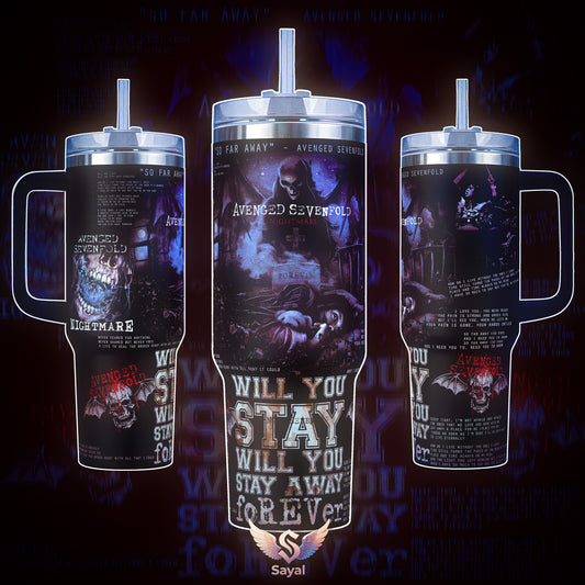 AVENGED SEVENFOLD Nightmare City Of Evil The Stage Life Is But A Dream Tour Graphic HEAVY METAL 40 oz Vacuum Insulated Cup Straw Keeps Drinks Hot Cold For Rock Lovers Deathbat Style Splash-Proof Stainless Steel Comfort Handle Mug