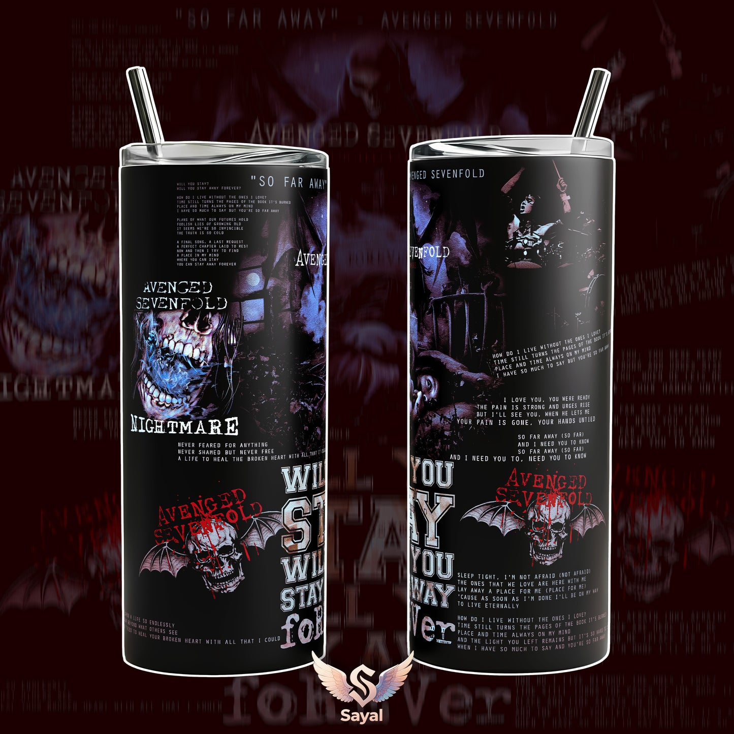 AVENGED SEVENFOLD Nightmare City Of Evil The Stage Life Is But A Dream Tour Graphic HEAVY METAL 40 oz Vacuum Insulated Cup Straw Keeps Drinks Hot Cold For Rock Lovers Deathbat Style Splash-Proof Stainless Steel Comfort Handle Mug