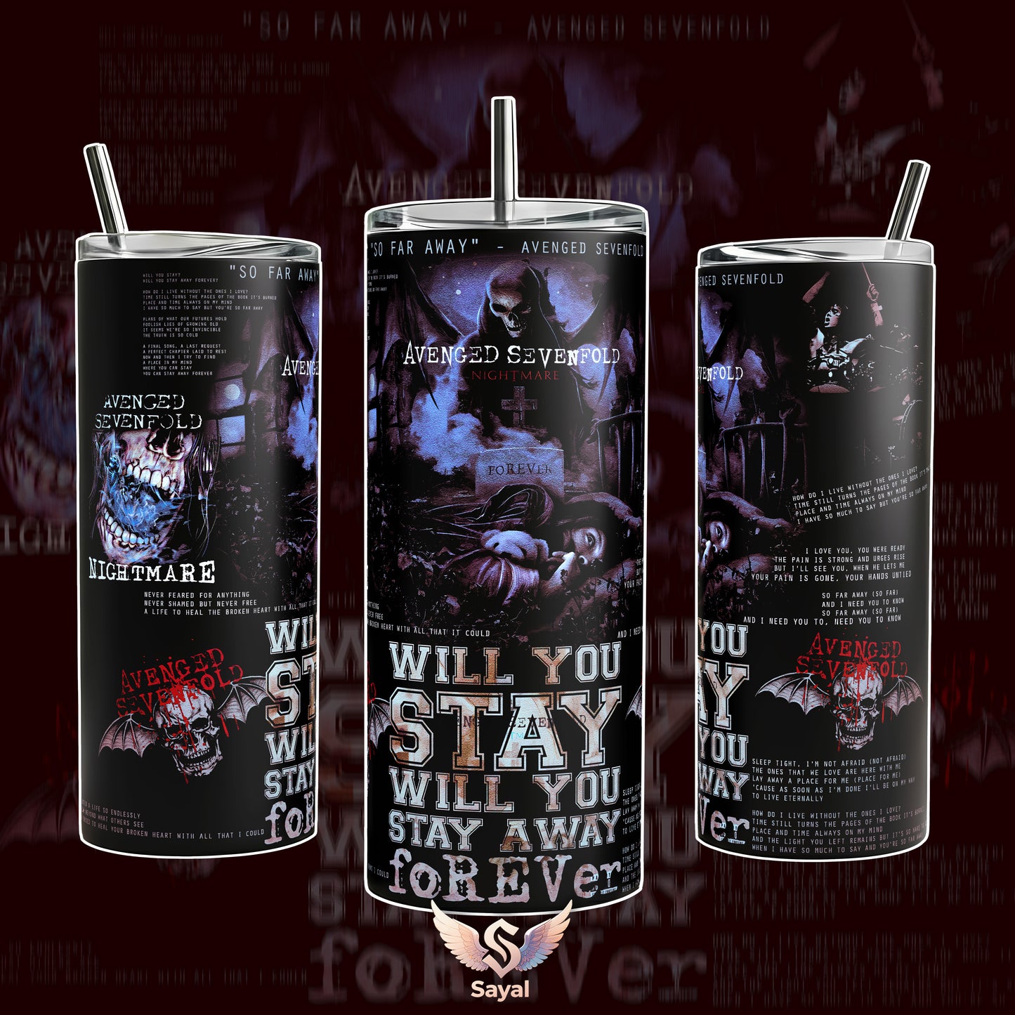AVENGED SEVENFOLD Nightmare City Of Evil The Stage Life Is But A Dream Tour Graphic HEAVY METAL 40 oz Vacuum Insulated Cup Straw Keeps Drinks Hot Cold For Rock Lovers Deathbat Style Splash-Proof Stainless Steel Comfort Handle Mug