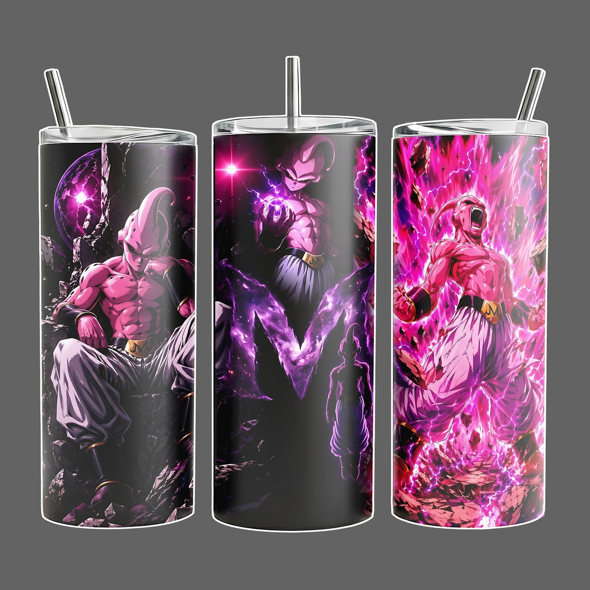 Majin Buu Pink Power Anime Stainless Steel Insulated Tumbler With Handle & Straw Lid 20oz 40oz Full Wrap Dark Energy Cup (Copy)