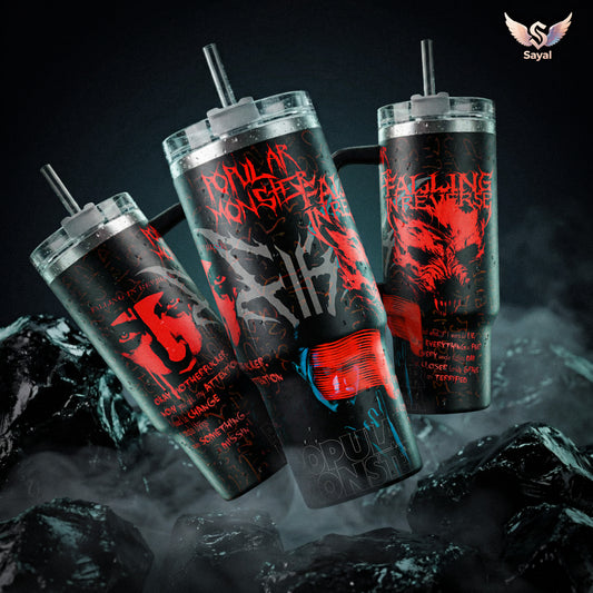 Falling In Reverse Popular Monster God Is a Weapon Just Like You 40 20 oz Stainless Steel Body Water Insulated Vacuum Drinkware, Portable Leakproof Travel Tumbler Handle Straw Red Logo Graphic Rock Fans Road Trips Essential Drinkware Ronnie Radke