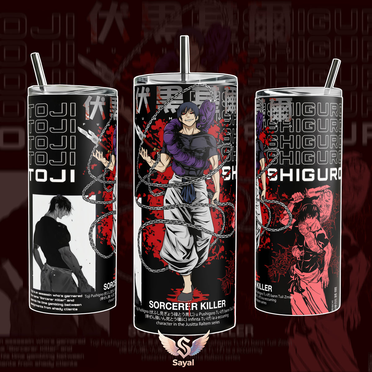 Toji Fushiguro Sorcerer Killer JUJUTSU KAISEN ANIME Graphic Sayal 40 oz Vacuum Insulated Cup Straw Keeps Drinks Hot Cold 12H+ For Anime Lovers & Aesthetic Vibes Cursed Spirit Style Splash-Proof 18/8 Comfort Handle Mug For Fans